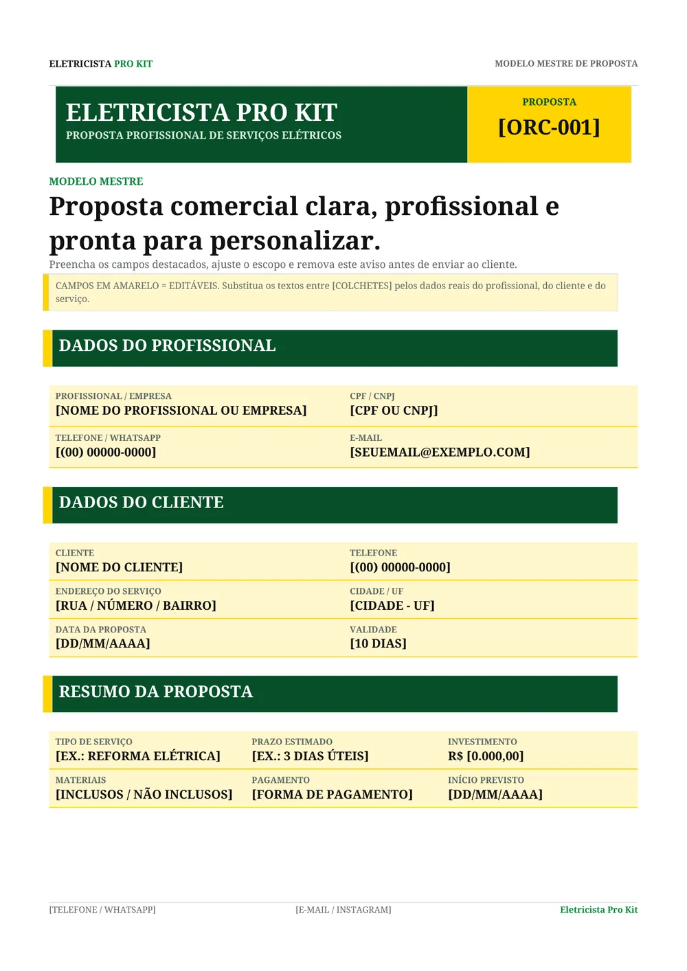 Prévia real do modelo de proposta profissional